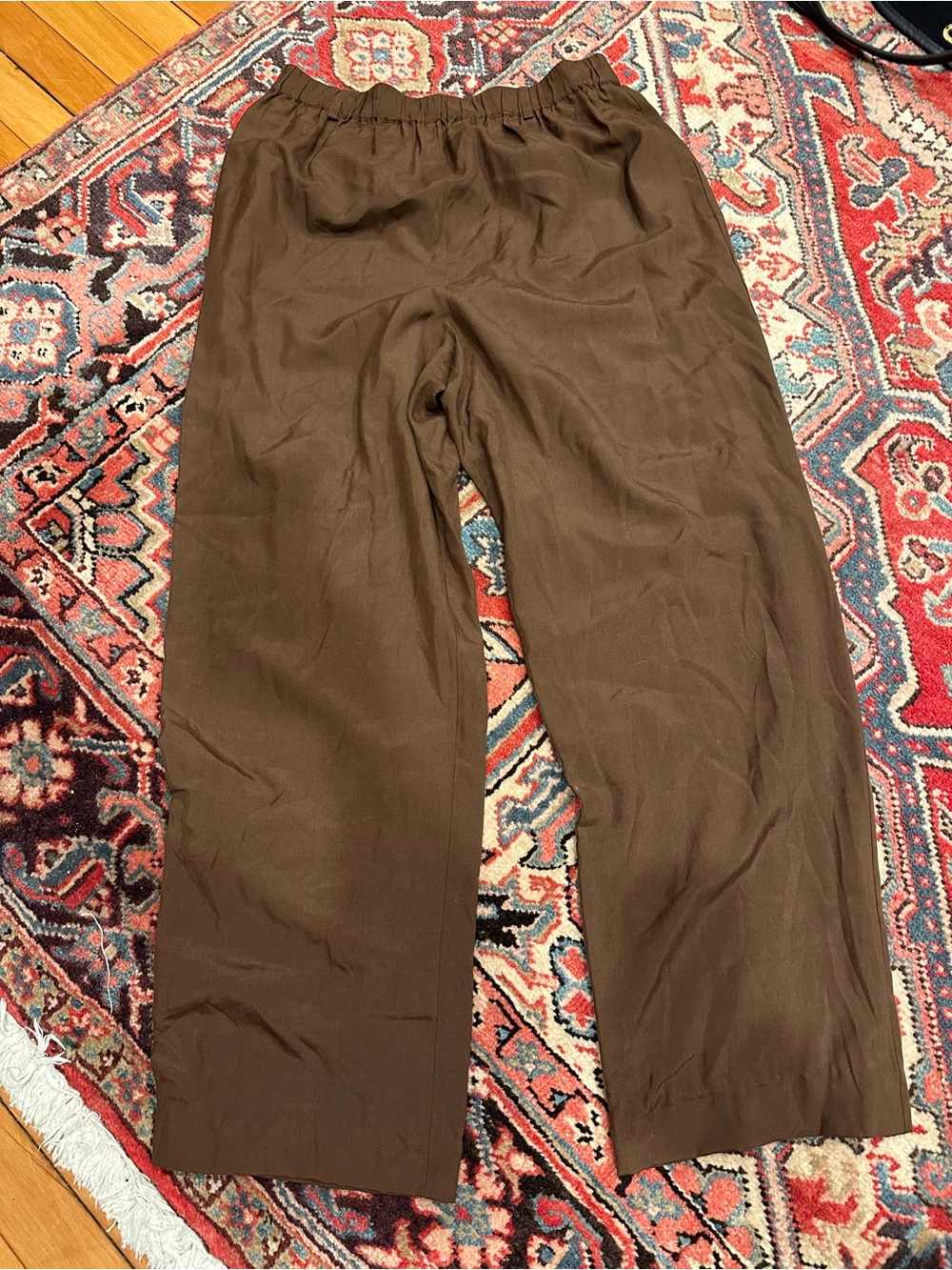 Go Silk Wide Leg Chocolate Brown Silk Pants— Size 3/US Large